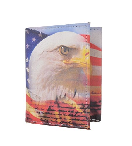 MARSHAL Men's Genuine Leather American Eagle Credit Card ID Holder Trifold Wallet with Middle Flap