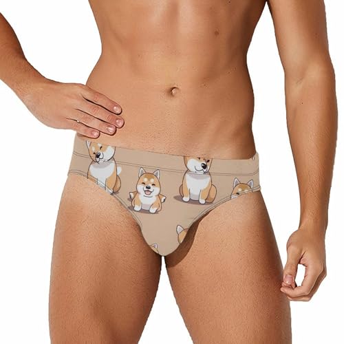 Cartoon Shiba Inu Dog Mens Swim Briefs Quick Dry Swim Trunk Bikini Underwear Swimsuit XL