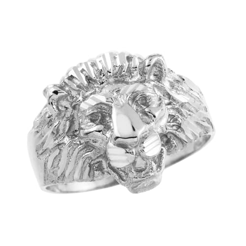 Claddagh Gold Men's .925 Sterling Silver Sparkle-Cut Lion Head Statement Ring | Available in Sizes 4-16