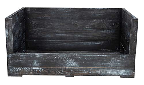 Kistenkolli Altes Land Hundebett Balu aus Holz mit Kissen 90x57x45cm Hundekorb Hundekissen Schlafplatz Vintage Hundesofa draußen Outdoor hundelounge Bett (90x57x45cm, Shabby Schwarz)