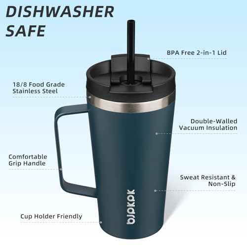 Image of BJPKPK 18oz Insulated Tumbler with Handle, Lid & Straw, Stainless Steel