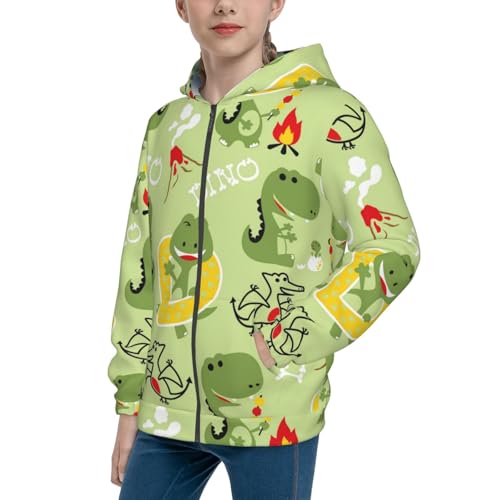 Cute Dinosaurs Cartoon Kids Pullover Hoodies Boys Zip Up Sweatshirts Girls Athletic Clothes with Pocket
