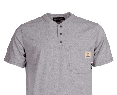 Image of BOCOMAL FR Shirts Short Sleeve Flame Resistant Shirt 5.5oz 100% Cotton Light Weight CAT2 Fire Retardant Henley Shirts