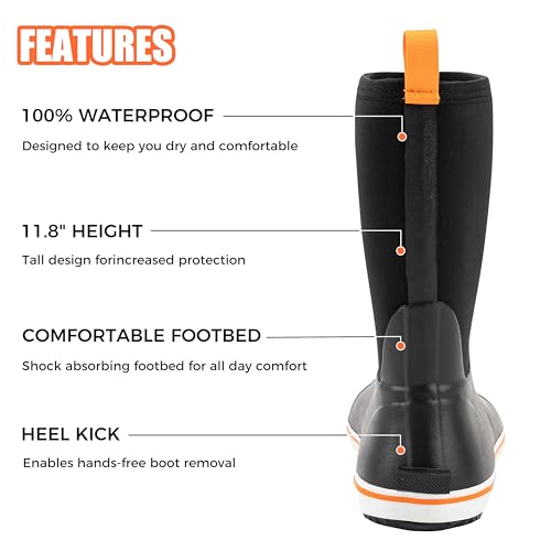Ubon Rubber Rain Boots for Men Mid Calf Waterproof Fishing Garden Work Deck Boots Non Slip4