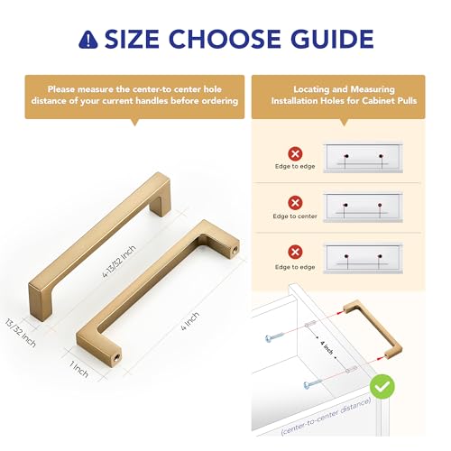 Image of Ravinte Champagne Bronze Kitchen Square Cabinet Handles 4 Inch 10 Pack | Modern Slim Style, Solid Zinc, Square Design, Screws Included, Easy Installation, for Kitchen Drawers & Cupboards