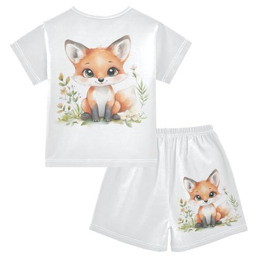 Cute Fox Flower Pajama Set Short Sleeve Nightwear Soft Clothes Set Summer Pajamas Cotton 5Y2