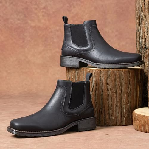 Image of Jousen Chelsea Boots Men Square Toe Ankle Mens Dress Boots Casual Slip On Boots for Men