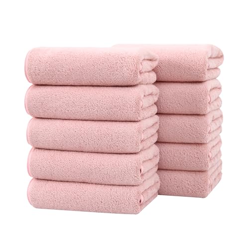 フェイスタオル 10枚セット マイクロファイバー タオル ホテル仕様 35X75cm ふわふわ 吸水 速乾 耐久性 家庭用 サロン ジム サウナ バス用品 業務用 (ピンク)