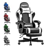 Riftracer Gaming Stuhl Chair Gamer Sessel - Ergonomischer Gamer Stuhl mit Fußstütze Kopfstütze und Lordosenstütz Höhenverstellbar Gepolstert Gamingstuhl 150 Kg Tragkraft Schwarz