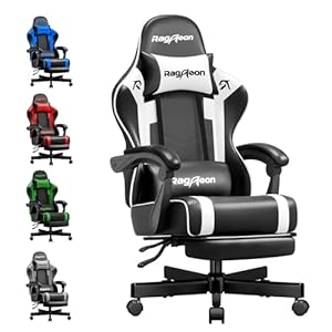 Riftracer Gaming Stuhl Chair Gamer Sessel - Ergonomischer Gamer Stuhl mit Fußstütze Kopfstütze und Lordosenstütz Höhenverstellbar Gepolstert Gamingstuhl 150 Kg Tragkraft Schwarz