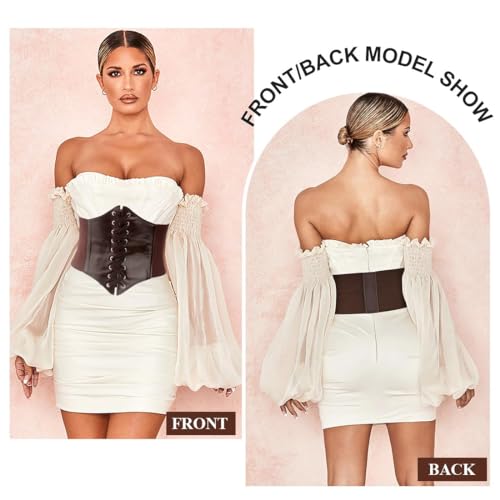 Women's Wide Lace-Up Corset Belt - Brown Leather Waist Cincher3