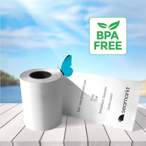 Seamarkt 50 Stück 57mm x 14m x 12mm, Länge 14 Meter, Thermorollen & Thermopapier, 48 g, Kassenrollen, Bonrollen für Bankomat und Kredit-Kartenlesegeräte, BPA-Frei, 50 Rollen 57x40x12-14 M