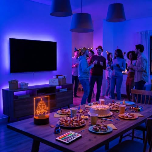 Image of Honoson 4 Set 3D Night Light Kit with Remote, 16-Color Base for Acrylic Sheets, 4 Modes for Bedroom Decor(Square Style)