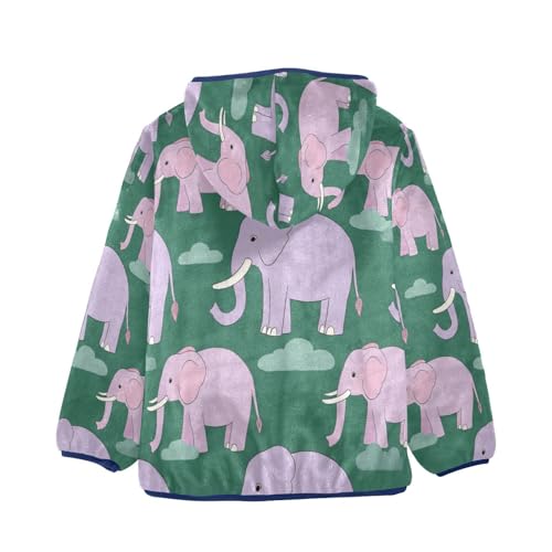 Elephant Pattern on Green Toddler Fleece Jacket Girl Boys Hooded Fleece Jacket Coat Warm Outwear Zip-up 3-10T2