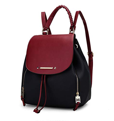 MKF Collection Mochila feminina de couro vegano, bolsa com alça superior, bolsa feminina fashion de bolso de viagem da Mia k, Kimberly azul-marinho azul-vermelho