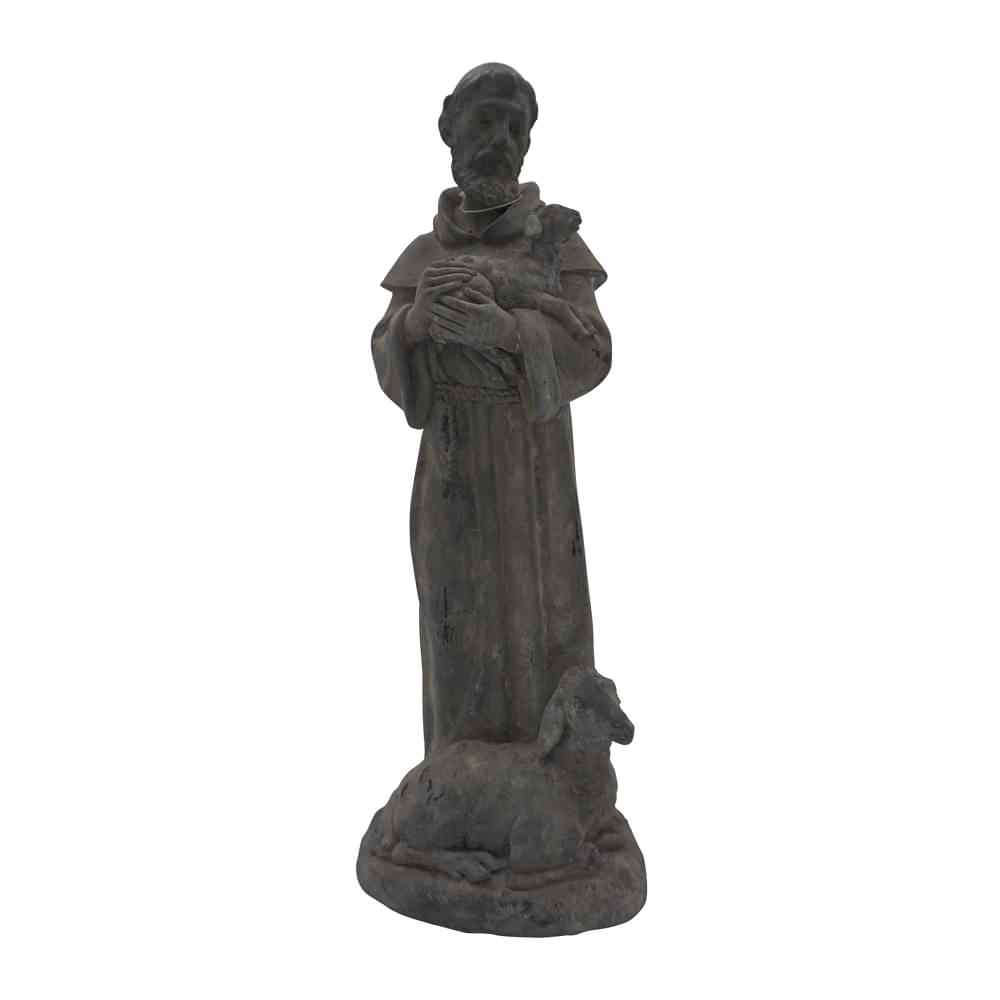 Comfy HourSeed Soil and Yard Collection 15" St. Francis Statue Garden Sculpture Indoor and Outdoor Saint, Gray, Polyresin