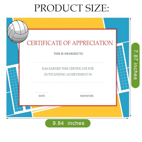 Image of 36 Pieces Sports Achievement Award Certificates Volleyball Award Certificates 9.84 x 7.87 Inches Certificates of Achievement Encouraging Gift for Students Volleyball Teams Employee Student School Kindergarten Teacher