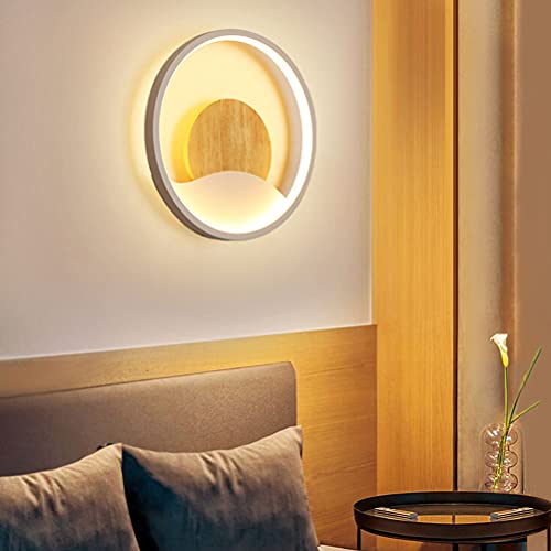 AoLa Lámpara de Pared LED 12W Madera, Luz de Pared Redonda Interior 3 temperaturas de Color 3000K/4000K/6000K Aplique de Pared Moderno Aplique Decorativo con Pantalla acrílica