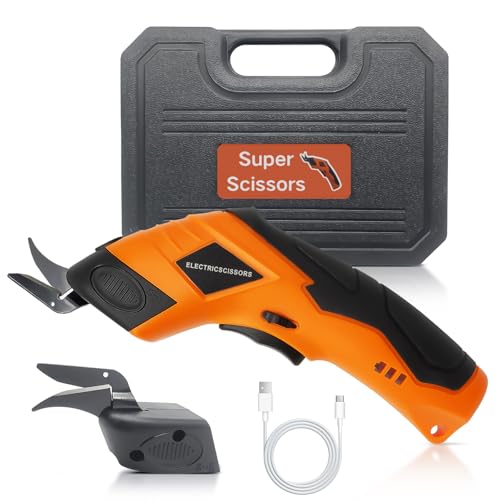 Super Scissors Cardboard CutterElectric Box Cutter Ultimate Cutting Tool for Home& Craft Cordless Electric Scissors 2 Blades IncludedCutting Fabric Cardboard & PlasticOrange Color