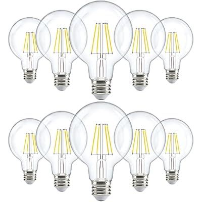 Sunco 10 Pack G25 Globe Light Bulbs LED Edison Vanity Light Bulbs, CRI90 3000K Warm White, Dimmable, 5W=60W, Clear Vintage Filament Globe, 500 Lumens, E26 Base Indoor Outdoor Clear UL