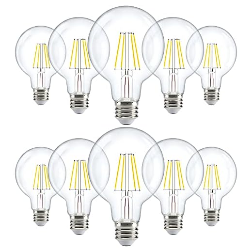 Sunco Lighting 10 Pack G25 Globe Light Bulbs LED Edison Vanity Light Bulbs for Bathroom, 3000K Warm White, Dimmable, 5.5W=60W, Clear Vintage Filament Globe, 500 LM, E26 Base, Indoor Outdoor Clear – UL