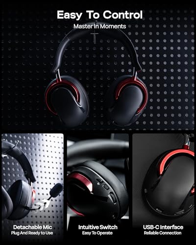 Image of MechLands Aula A700 Wireless Gaming Headset with 7.1 Surround Sound, 50mm Driver, 2.4GHz /BT /Wired, Gaming Headphone with Noise Canceling Mic, RGB Light, 40H Battery, for PS4 /PS5 /PC /Switch (Black Red)