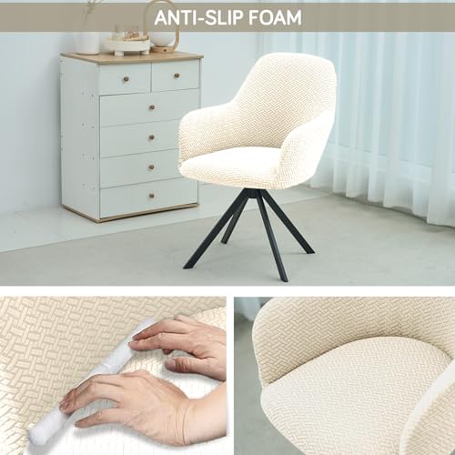 Image of HOKIPO Premium Jacquard Fully Covered Cover for Swivel Dining Chair with Arms, Pack of 2, Beige (AR-5356-BGE*2)