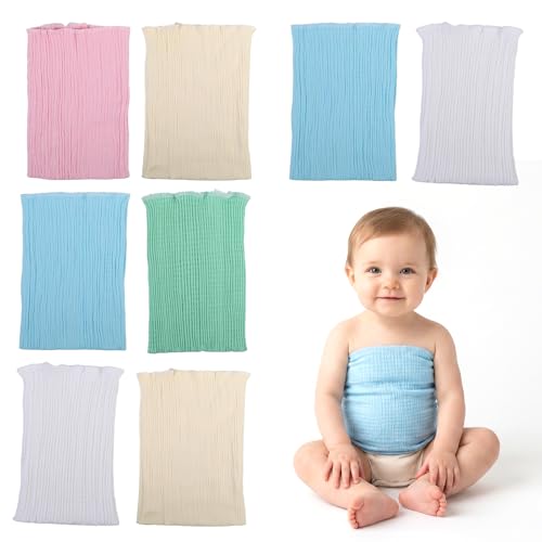 Baby Belly Band with Elastic, Double Belly Wrap Belly Button Band, Cotton Gtube Cover Suitable for All Waist Sizes (8Pcs)