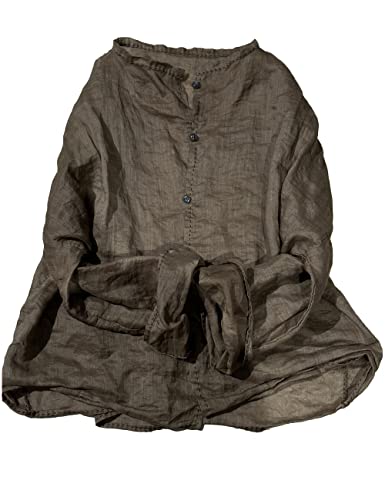 NFYM Womens Ramie Linen Sheer Button Down Shirt Casual Long Sleeve Loose Fit Art Retro Shirt Blouse2