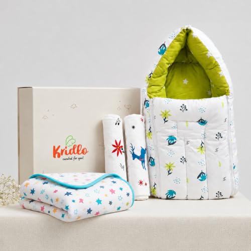 Image of New Born Baby Sleeping Bag with 2 Swaddles and Blanket | 0-6 Months | Pack of 4 | New Born Baby Essentials |