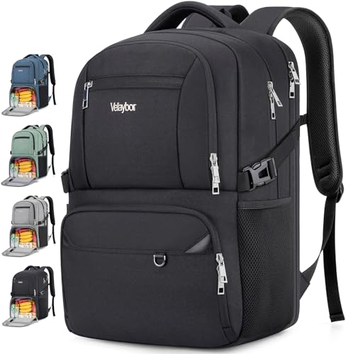 Velaybor Insulated Lunch Backpack Fit 17' Laptop, Work Backpack with Lunch Box & USB Charging Port for Men & Women, Water Resistant College Computer Bag for Travel, Business, Hiking (Black)