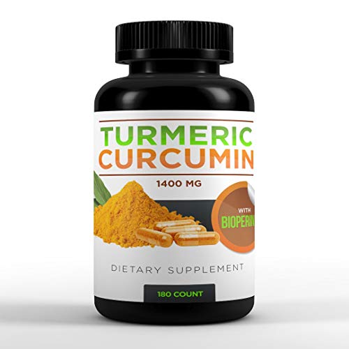 Turmeric Curcumin with Bioperine - Best Value 180 Count 1400mg Veggie Capsules - Curcuminoids 142.5mg and Black Pepper Fruit Extract for Maximum Absorption - Turmeric Root Extract Supplement