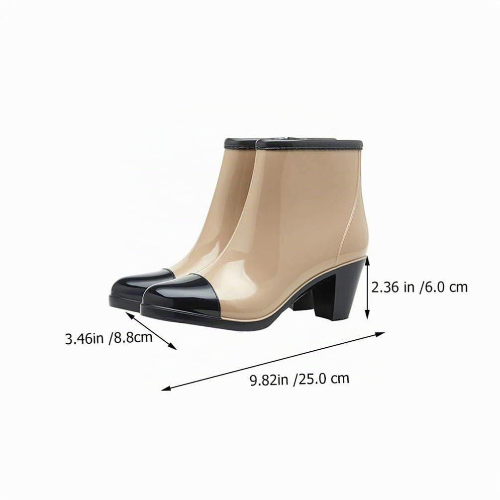 Holibanna 1 par de Botines de Agua para Mujer Botines de Invierno con Tacones Gruesos Botas Antideslizantes con Cremallera Bota Chelsea Botines Cortos de Lluvia Botines Impermeables