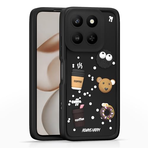 Image of Pikkme Back Cover for Honor X7d 5G | 3D Bear Silicone Cute & Fun Coffee Cartoon | Full Body Protection Bumper Case (Black)