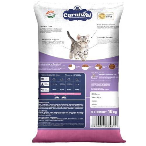 Image of Carniwel Fresh Fish & Shrimp Kitten Dry Cat Food 10 Kg | Fresh & Natural Ingredients | Highly Palatable | Supports Healthy Skin & Glossy Coat | Premium Nutrition