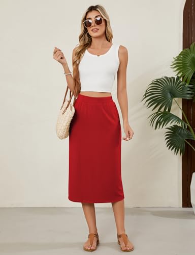 Image of Naggoo Midi Skirts for Women Summer Elastic High Waisted Basic Straight Skirt with Slit