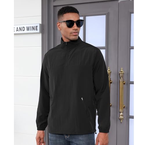 Men's Casual Quarter Zip Pullover Golf Windbreakers Athletic Lightweight Jacket Hiking Running Sweatshirt with Pockets4