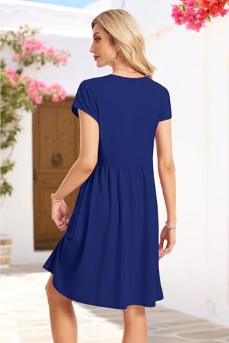 Image of AUSELILY Women's Summer Short Sleeve Knee-Length V Neck Dress with Pockets