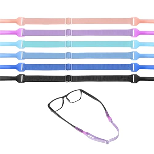 Alfven Cordón Ajustable para Gafas, 6 Piezas Cuerda de Gafas Antideslizante, Ajustables para Gafas Deportivas Cordón Elástico Ajustable Para Gafas Para Mujer Hombre Niños
