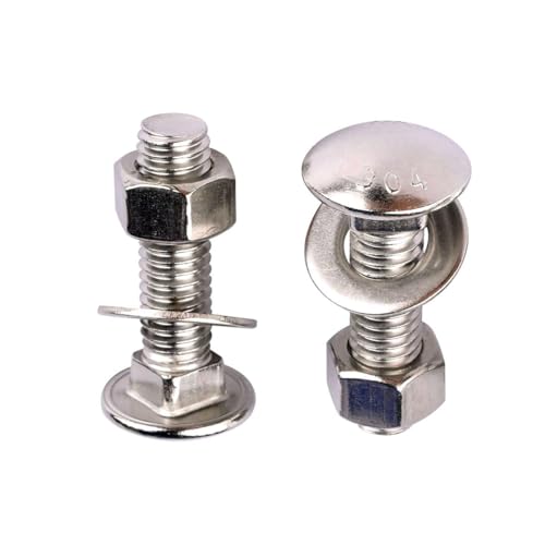 Image of 4 Sets 1 /2-13 x 1 Carriage Bolts Screws Round Head Square Neck and Hex Nuts, Flat Washers 304 Stainless Steel 18-8 Full Thread, Silver