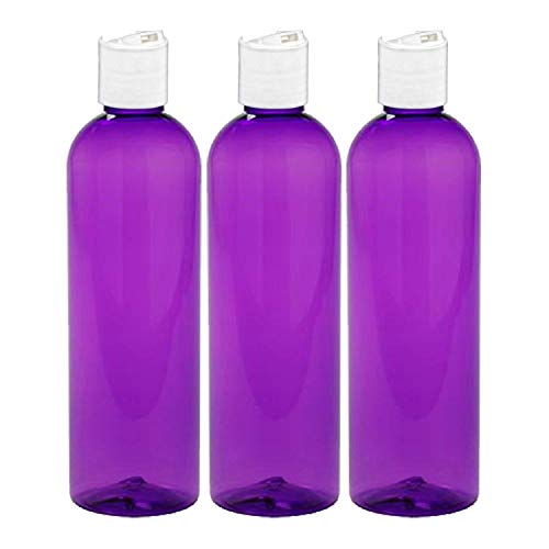 MoYo Natural Labs 8 oz Travel Bottles, Empty Travel Containers with Disc Caps, BPA Free PET Plastic Squeezable Toiletry/Cosmetic Bottles (Pack of 3, Purple)