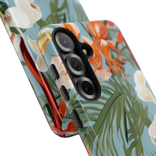 Coque rigide Samsung S25 antichoc verte fleur tropicale brillante
