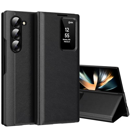 for Samsung Galaxy Z Fold 4 with Smart Small Screen View, S-View Wallet Phone Case, for Samsung Fold 4 Case Smart Window Cover, Smart Flip Leather Protective Cover for Samsung Z Fold4 Black