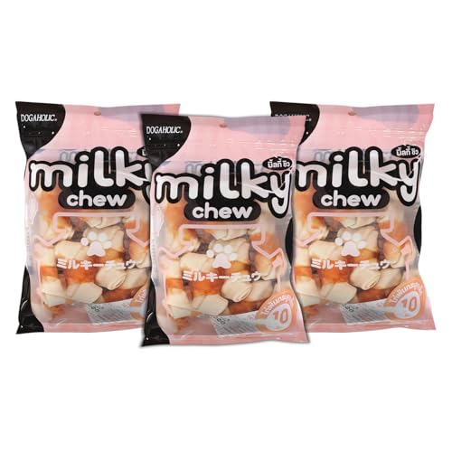 Image of Dogaholic Milky Chew Dog Treats Real Chicken and Milk Protein Rich Dog Snacks Healthy Chewy Dog Treats for Puppies & Adult Dogs Calcium Rich Training Reward Treats (Pack of 3, Chicken Bone Style)