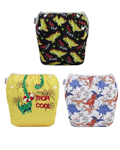 Image of ALVABABY Swim Diapers 3pcs Baby & Toddler Snap One Size Reusable Adjustable Baby Boys' Swim Diapers for Swimming Lessons 3SWY61A