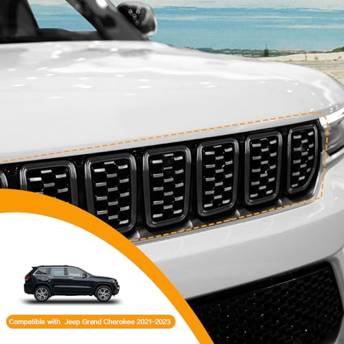 Image of Front Grille Insert Cover Compatible with Jeep Grand Cherokee 2021-2023, Black, 7 Pcs