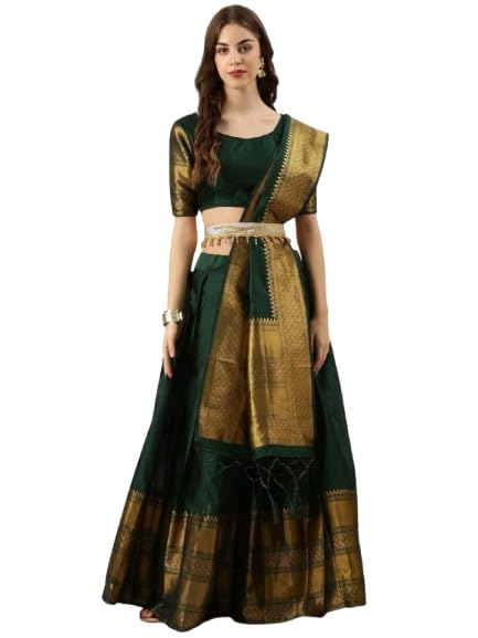 ARICO MART_Women's Lehenga set Kanjivaram Silk Pure Zari Unstitched Lehanga With Regular Fit Blouse With Heavy Jacquard Zari Work Dupatta Traditional Half Saree,1041-Atrangi LEHENGA-image-14