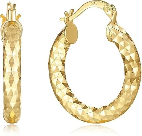 Gadilay 14K Gold Earrings 14K Gold Hoop Earrings for Women Large 14K Earring Hoops Interlaced Engraving Design Womens Earring Hoops 30mm