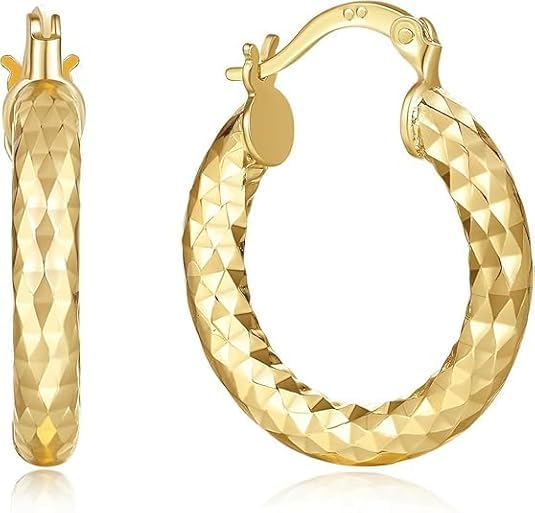 14K Gold Earrings 14K Gold Hoop Earrings for Women Large 14K Earring Hoops Interlaced Engraving Design Womens Earring Hoops 30mm