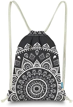 Miomao Drawstring Backpack Gym Sack Pack Mandala Style String Bag With Pocket Canvas Sinch Sack Sport Cinch Pack Christmas Gift Bags Beach Rucksack 13 X 18 Inches Black